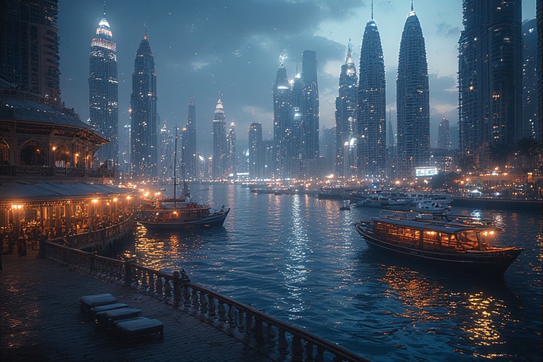 Dhow Cruise Dubai Marina night view